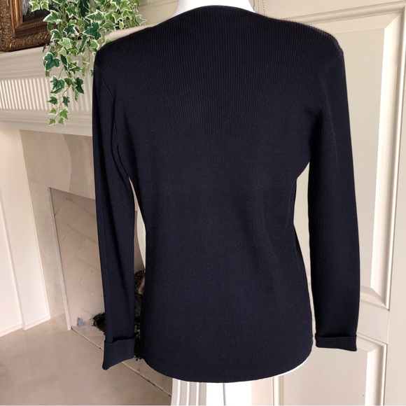 Worth Collection Classic Navy Rib Sweater Cardigan Size Medium - Picture 4 of 10